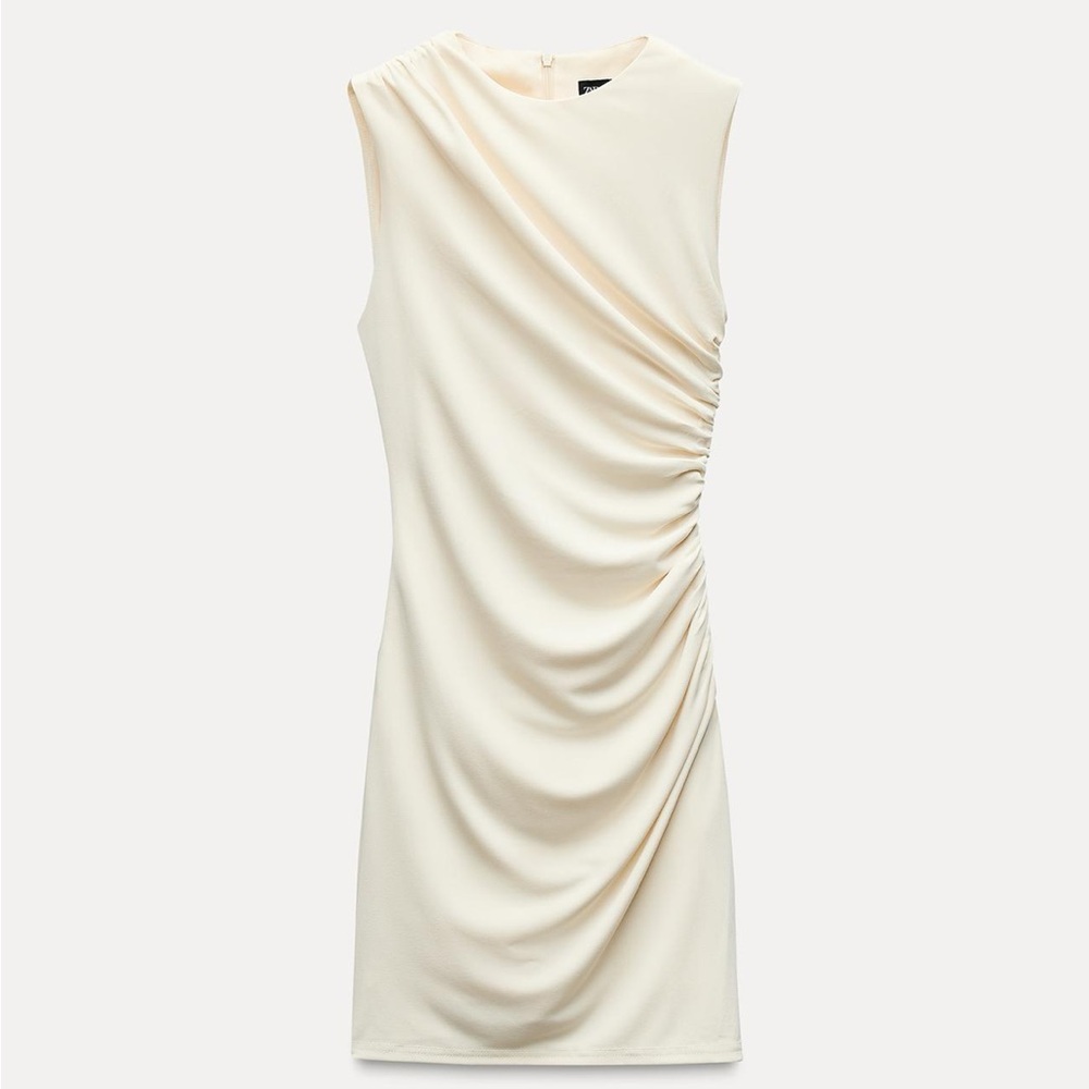 Zara - Cream Short Dress with Ruching